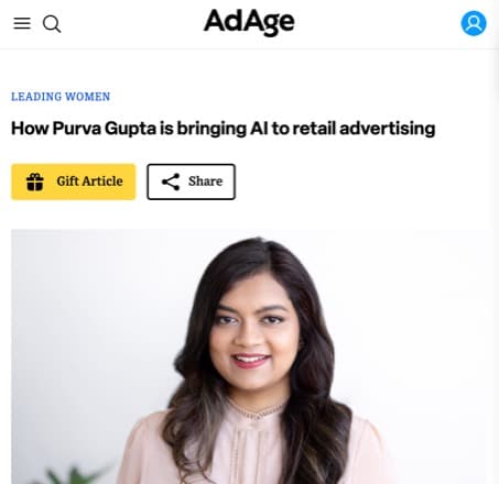 Ad Age — “How Purva Gupta is bringing AI to retail advertising”