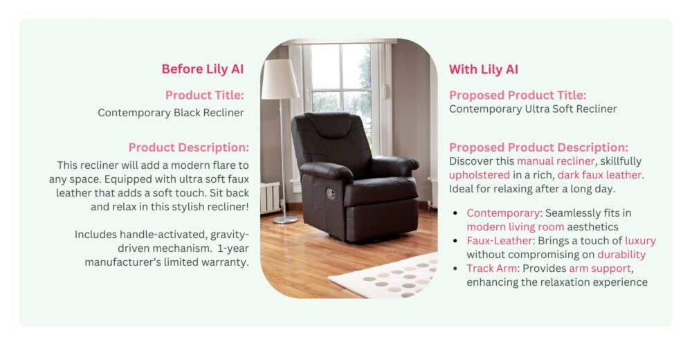 furniture product attributes with AI vs. without AI