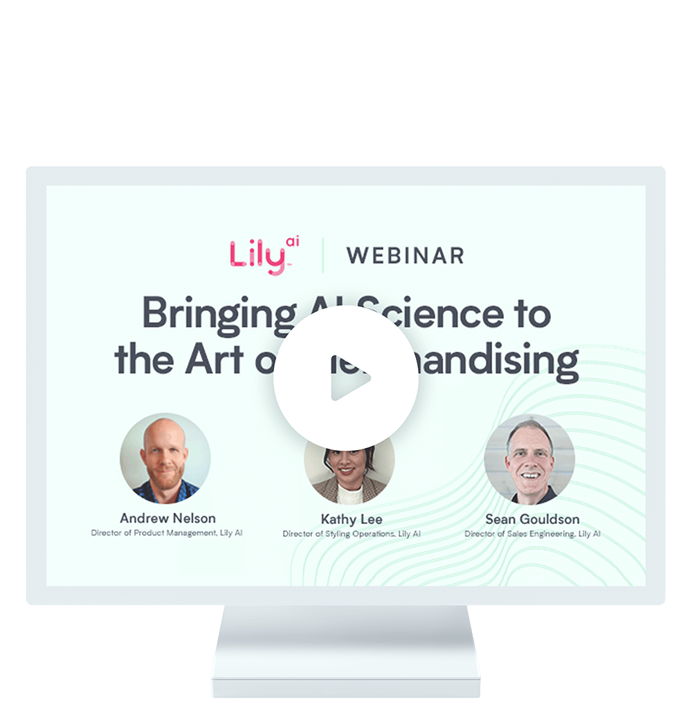Computer with a preview of Lily AI's Bringing AI science to the art of merchandising webinar.