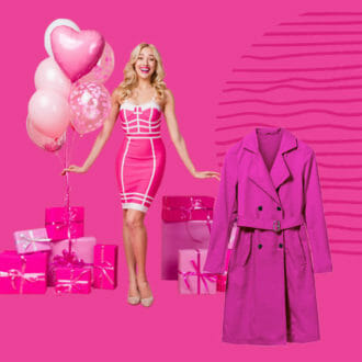 Collage of hot pink Barbiecore clothing.