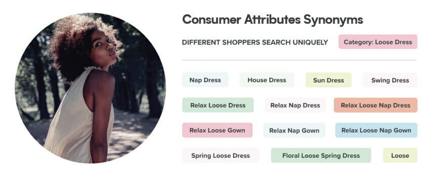 A graph showing various product attribute synonyms for a nap dress.
