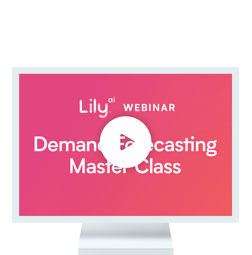 Computer with a preview of Lily AI's demand forecasting master class webinar.