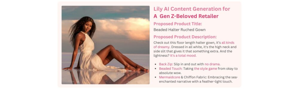 A Gen Z-appealing dress with copy from our AI product description generator