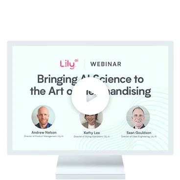 Computer with a preview of Lily AI's Bringing AI science to the art of merchandising webinar.