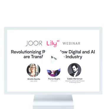Computer screen with a preview of Lily AI's "Revolutionizing Retail How Digital and AI are Transforming the Industry" Webinar.